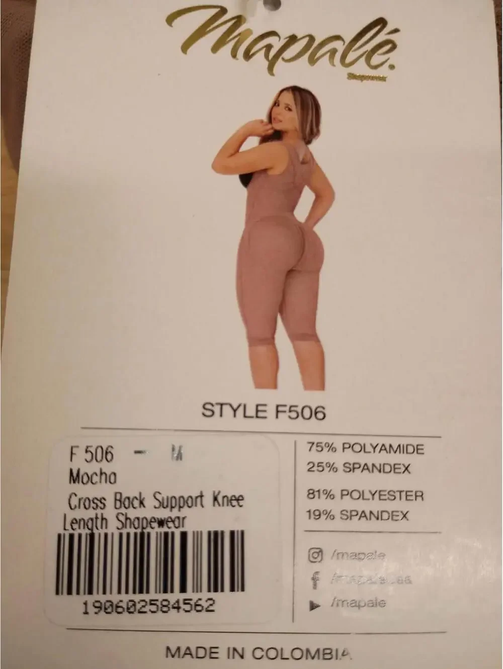 MAPALE F506 CROSS‑BACK SUPPORT KNEE‑LENGTH SHAPEWEAR MOCHA SIZE M